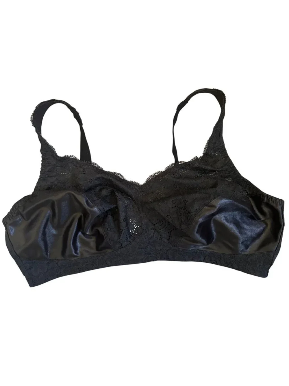 Vintage Playtex Secrets Black Silk Floral Lace Pinup Retro Bra 42D